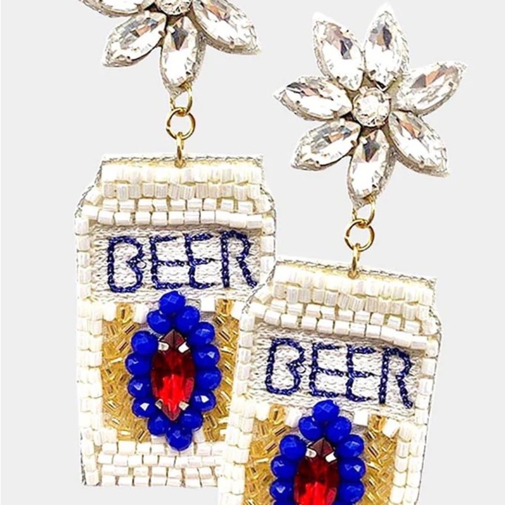 Beaded🍺Beer Earrings - Picture 2 of 2